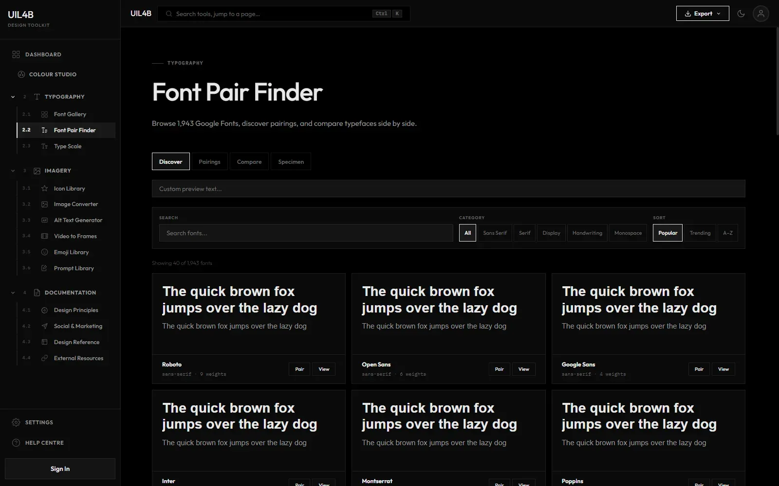 UIL4B — font pairing across 1,900+ Google Fonts
