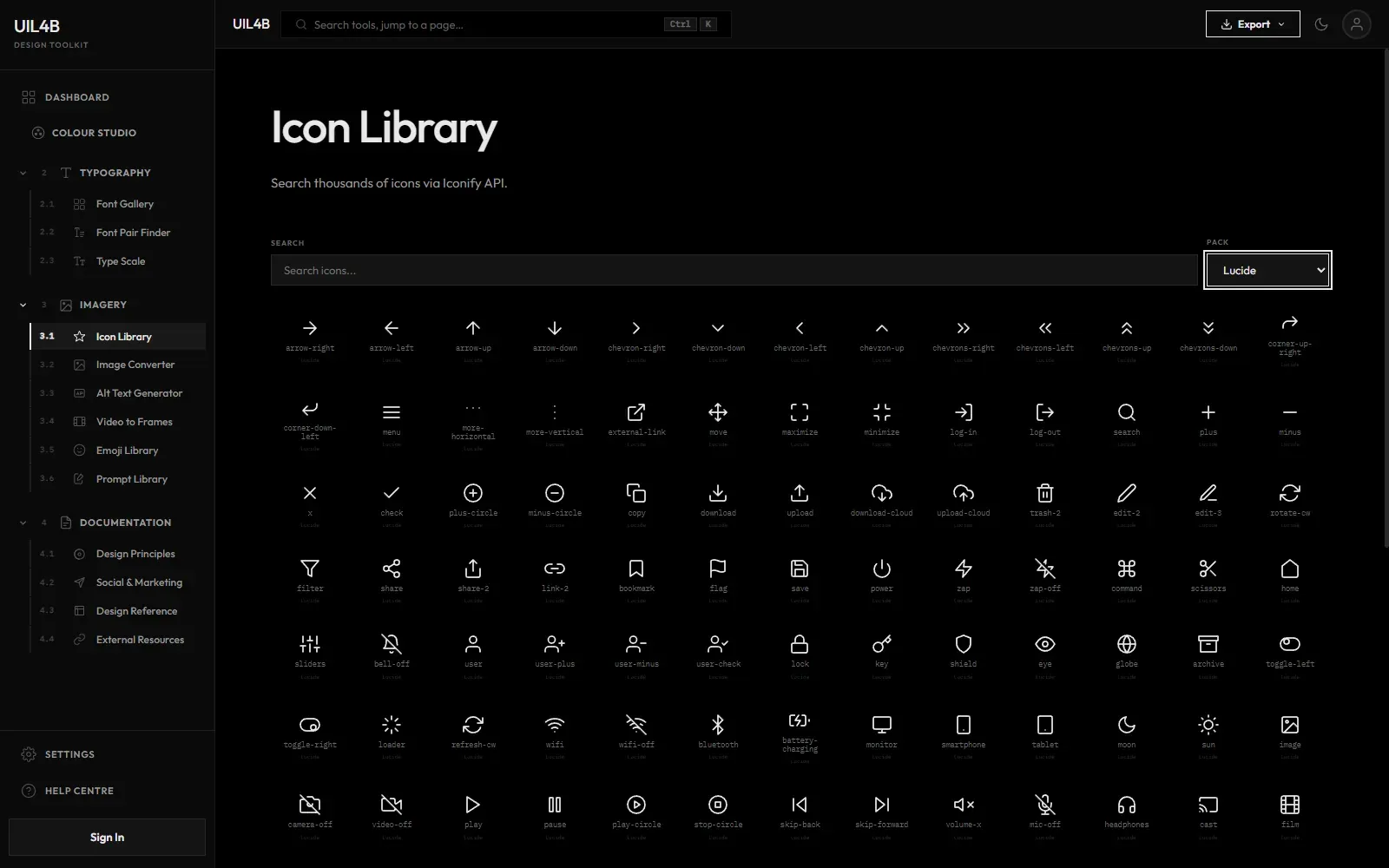 UIL4B — Icons & Emoji: 200k+ icons via Iconify, copy-ready